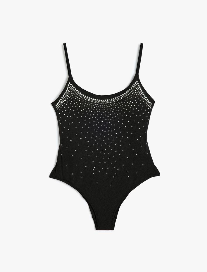  Taşlı Mayo İnce Askılı Slim Fit Astarlı Pedli