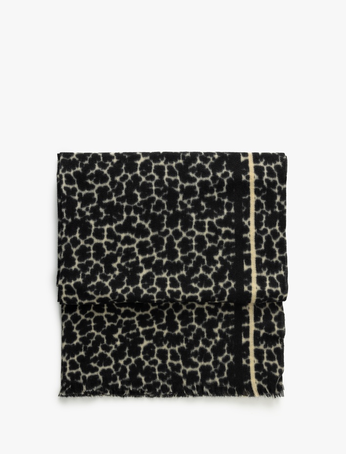 Kadın Uzun Atkı Desenli Şerit Detaylı Yumuşak Dokulu