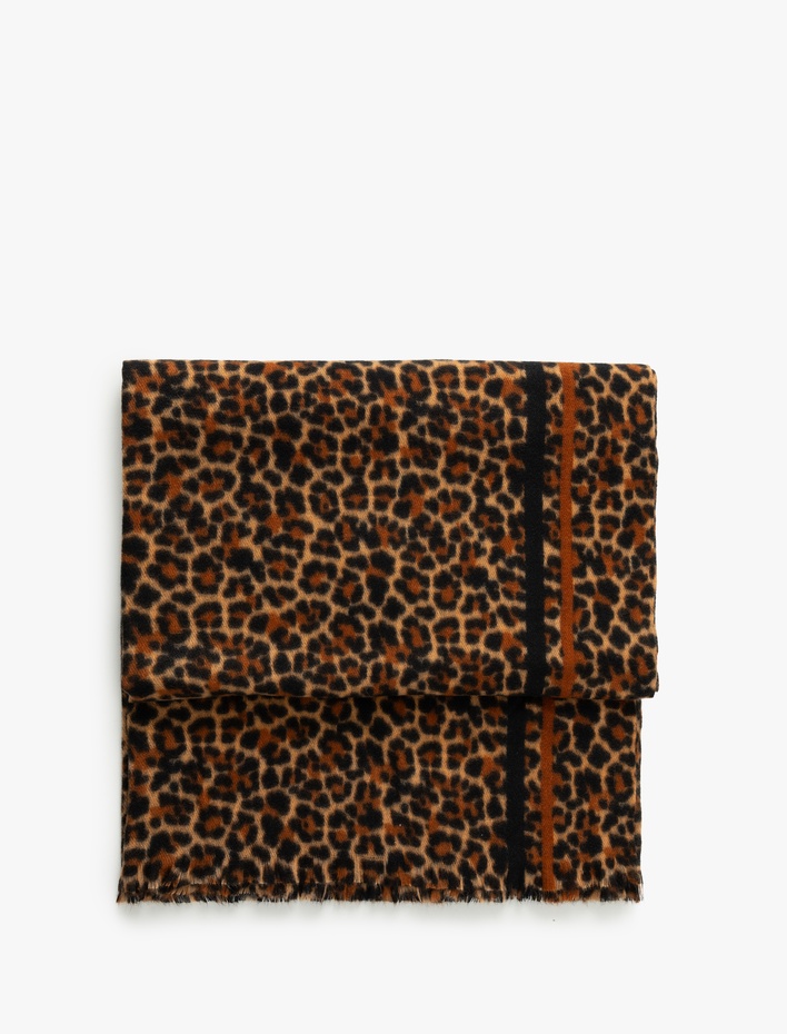 Kadın Uzun Atkı Desenli Şerit Detaylı Yumuşak Dokulu