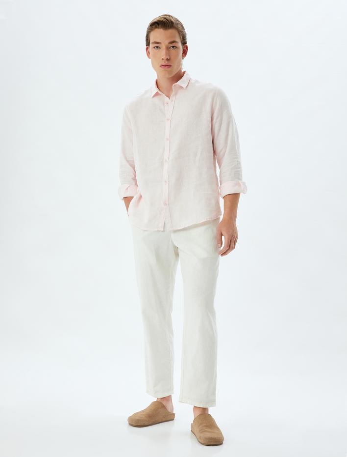  Keten Gömlek Kısa Kollu Düğmeli Regular Fit