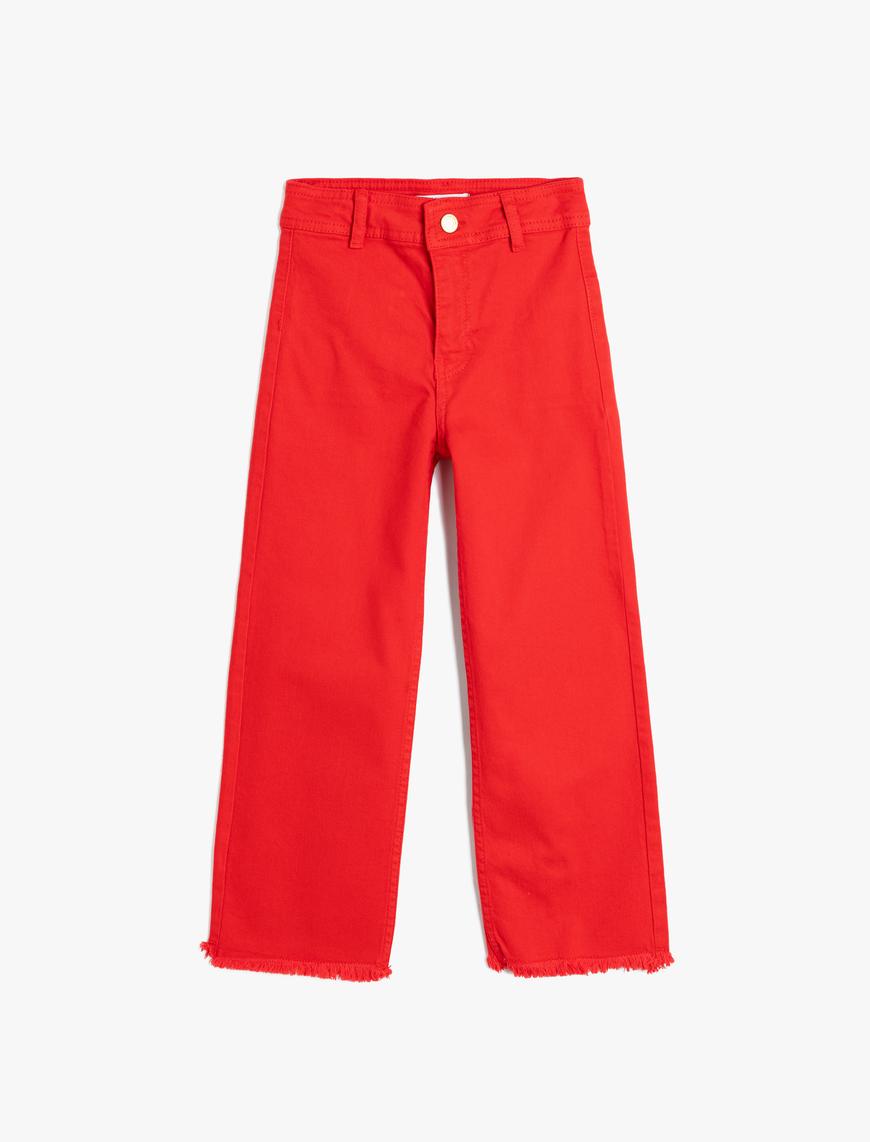  Kız Çocuk Kot Pantolon Bol Paça Cepli Pamuklu - Wide Leg Jean