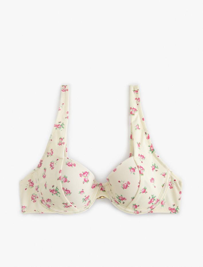  Çiçekli Bikini Üstü Destekli Balenli Astarlı Pedli