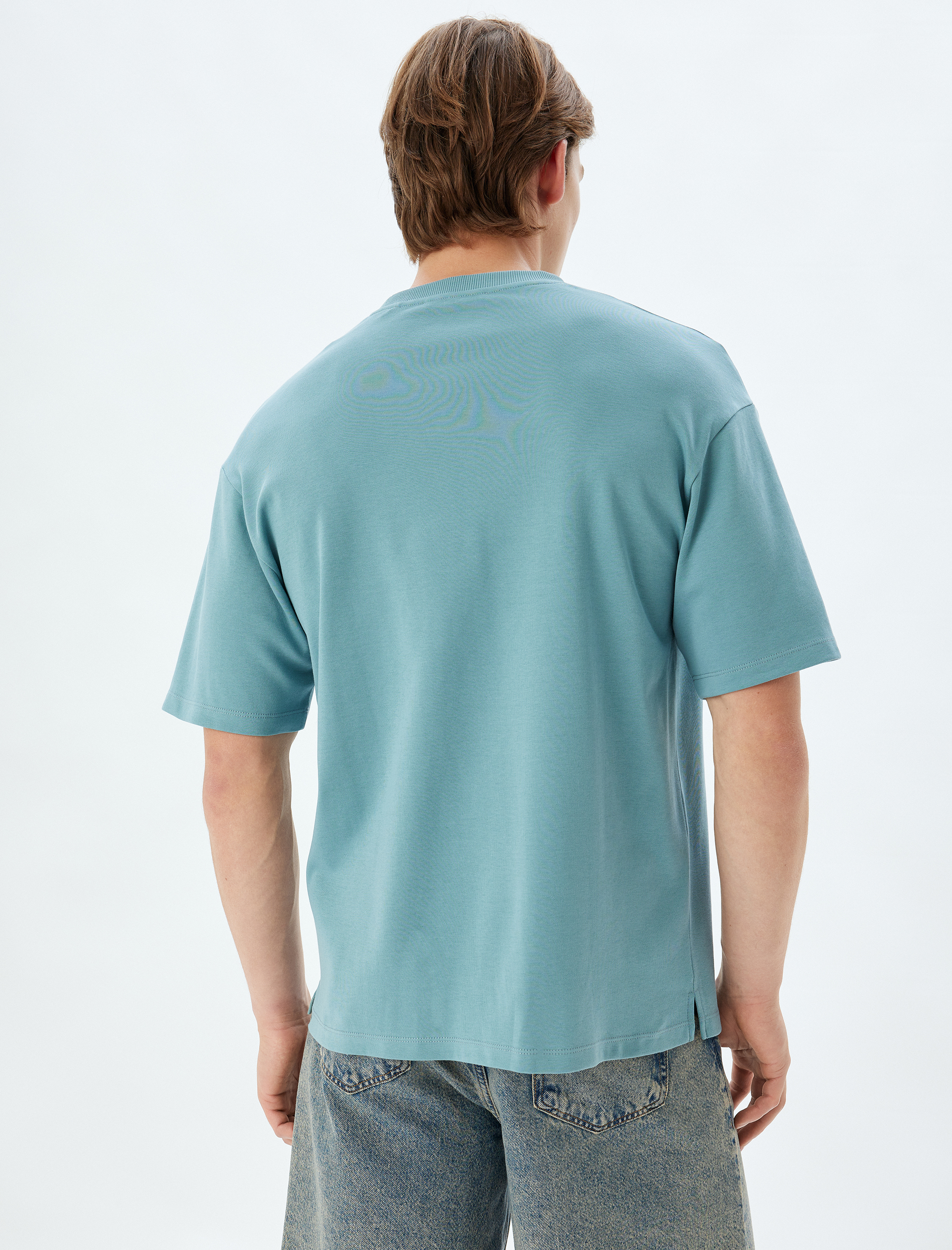   Pamuklu Bisiklet Yaka Kısa Kollu Oversize Slogan Baskılı Tişört