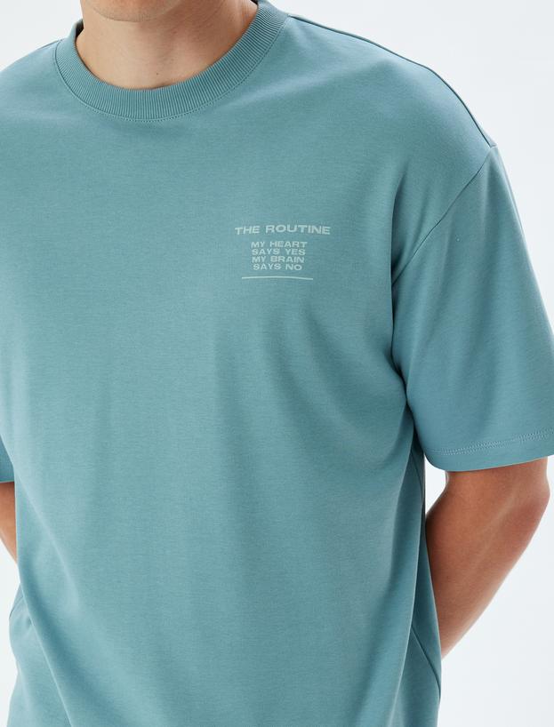 Oversize Tişört Slogan Baskılı Bisiklet Yaka Kısa Kollu Pamuklu_4