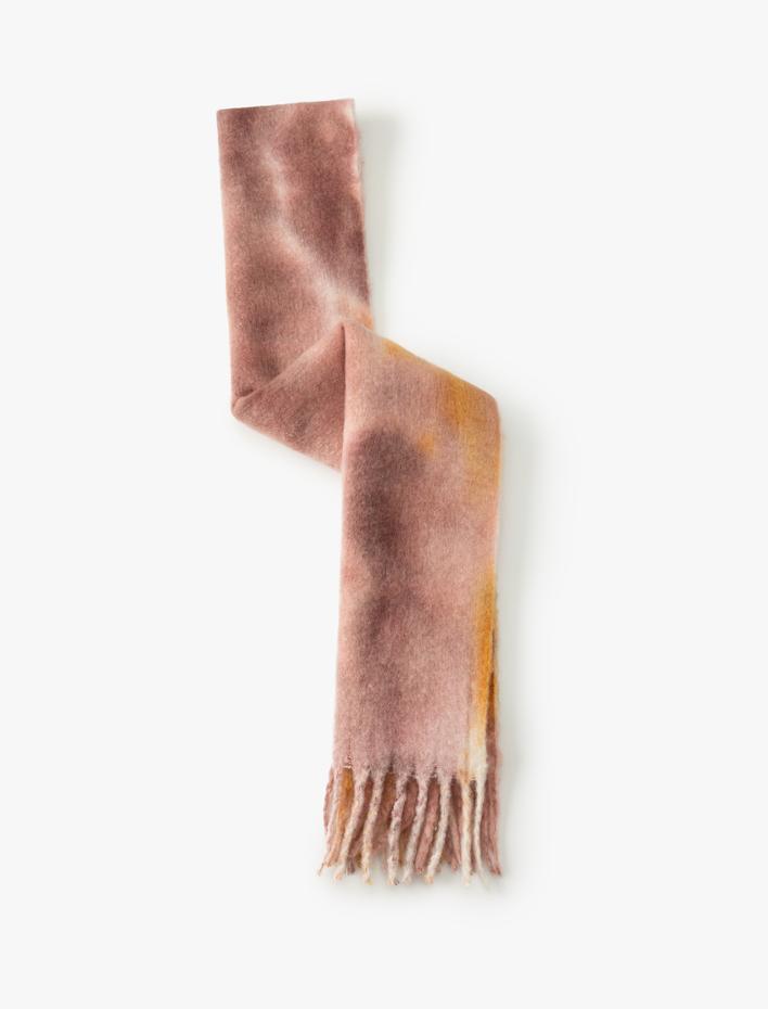 Kadın Uzun Atkı Püskül Detaylı Soyut Desenli Yumuşak Dokulu