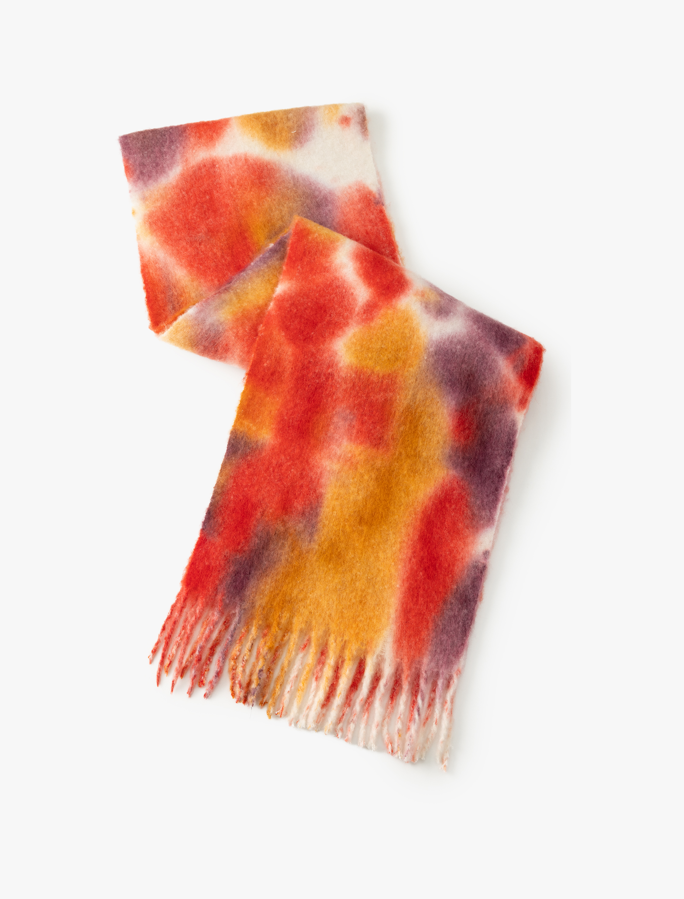  Kadın Uzun Atkı Püskül Detaylı Soyut Desenli Yumuşak Dokulu