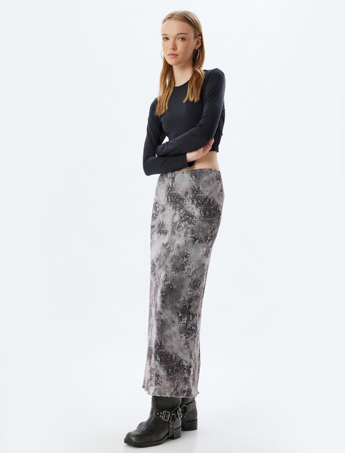  Tül Midi Etek Soyut Desenli Beli Lastikli Astarlı