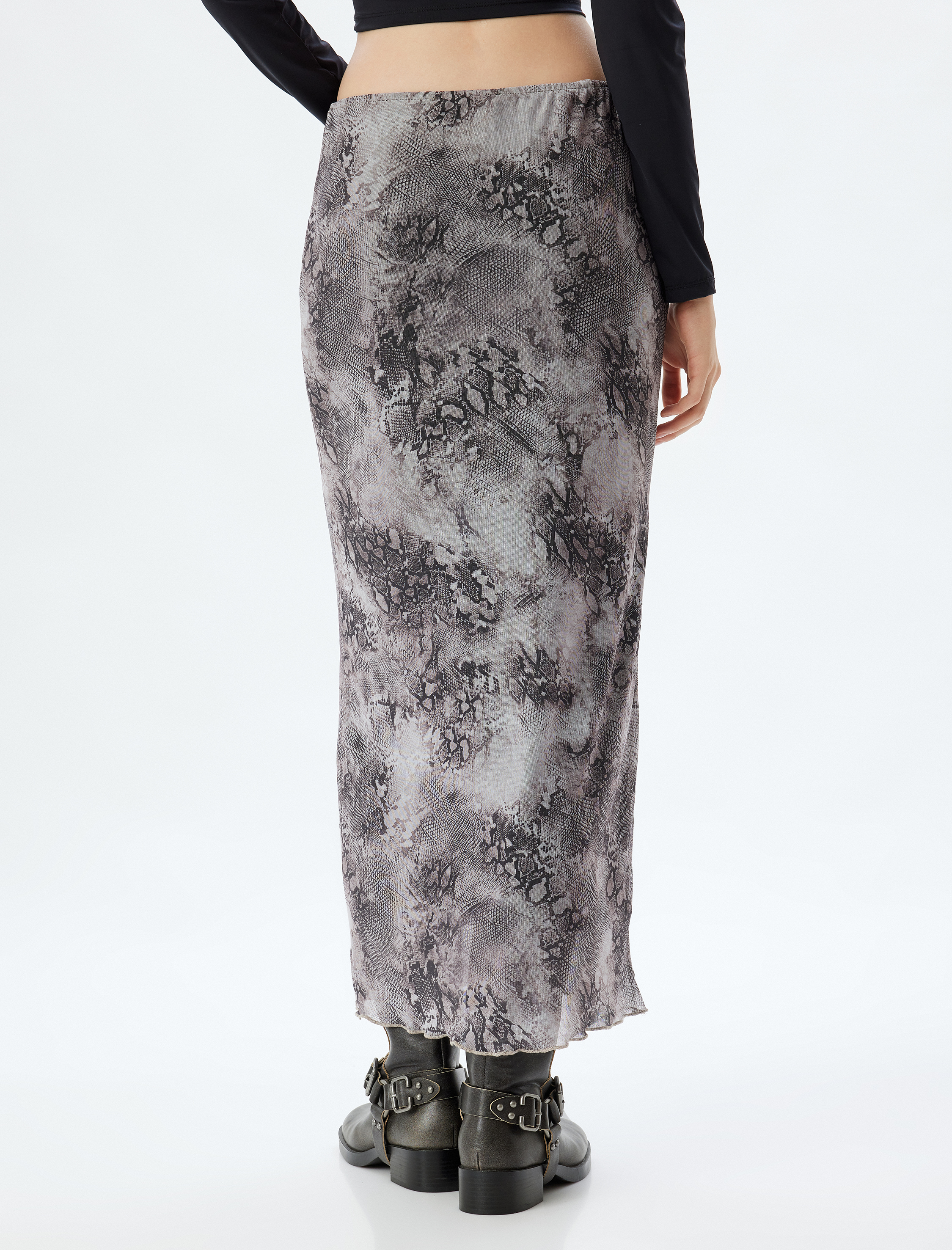   Tül Midi Etek Soyut Desenli Beli Lastikli Astarlı