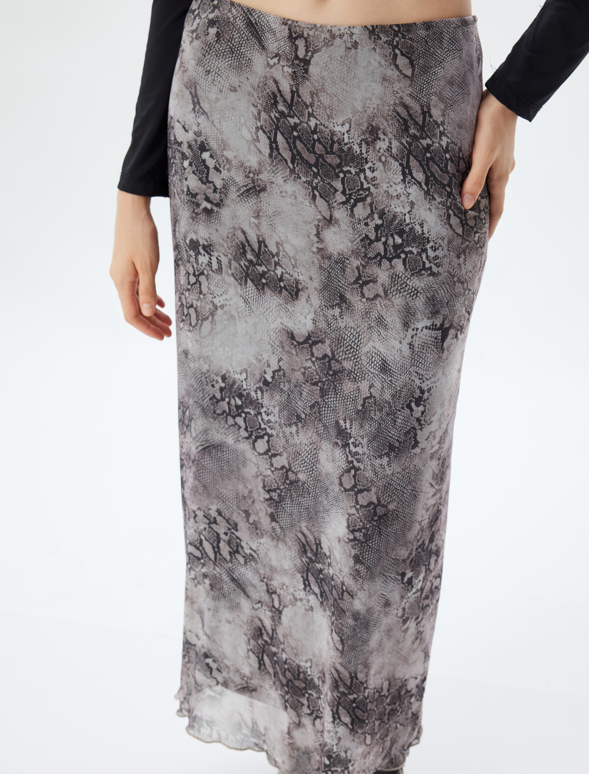   Tül Midi Etek Soyut Desenli Beli Lastikli Astarlı