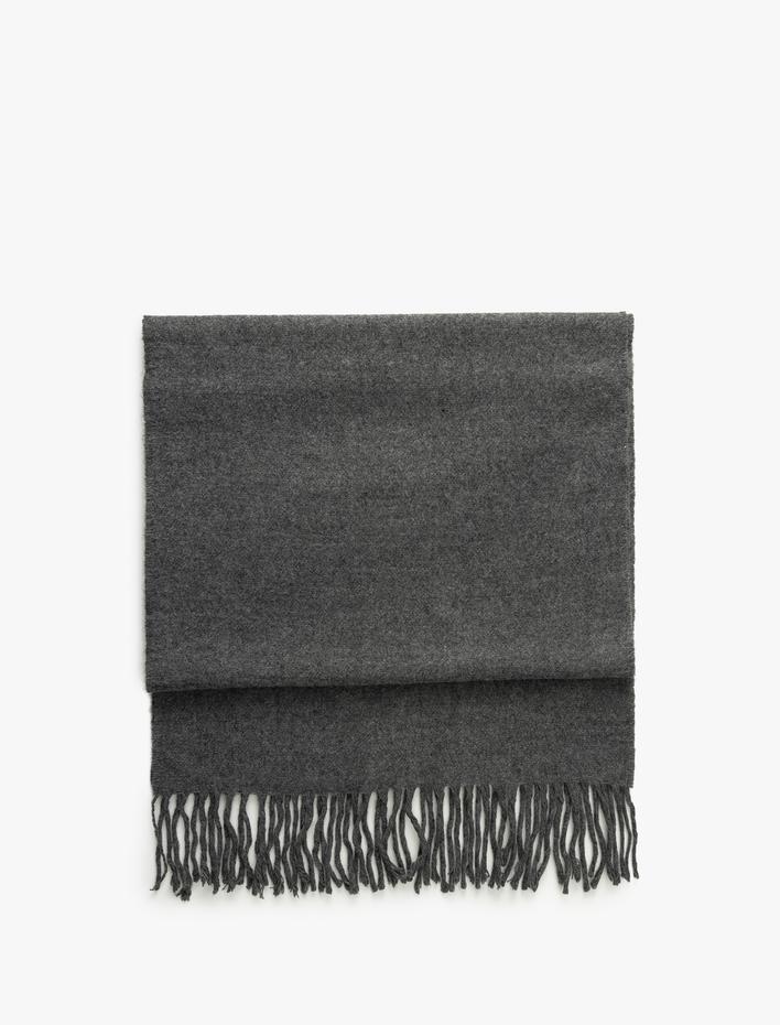 Erkek Basic Atkı Uzun Püskül Detaylı