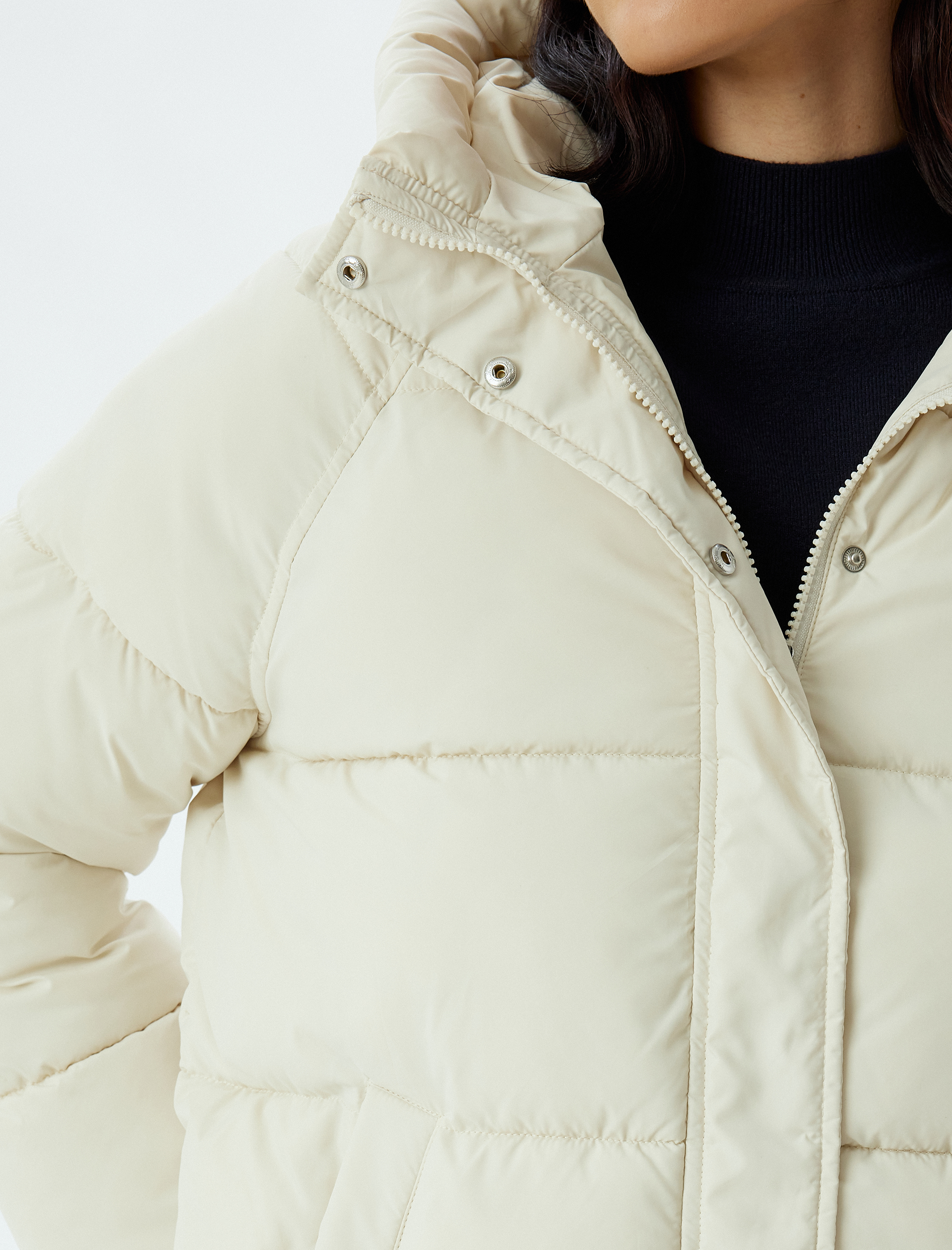   Oversize Şişme Mont İçi Polar Astarlı Su İtici Kapüşonlu Cepli