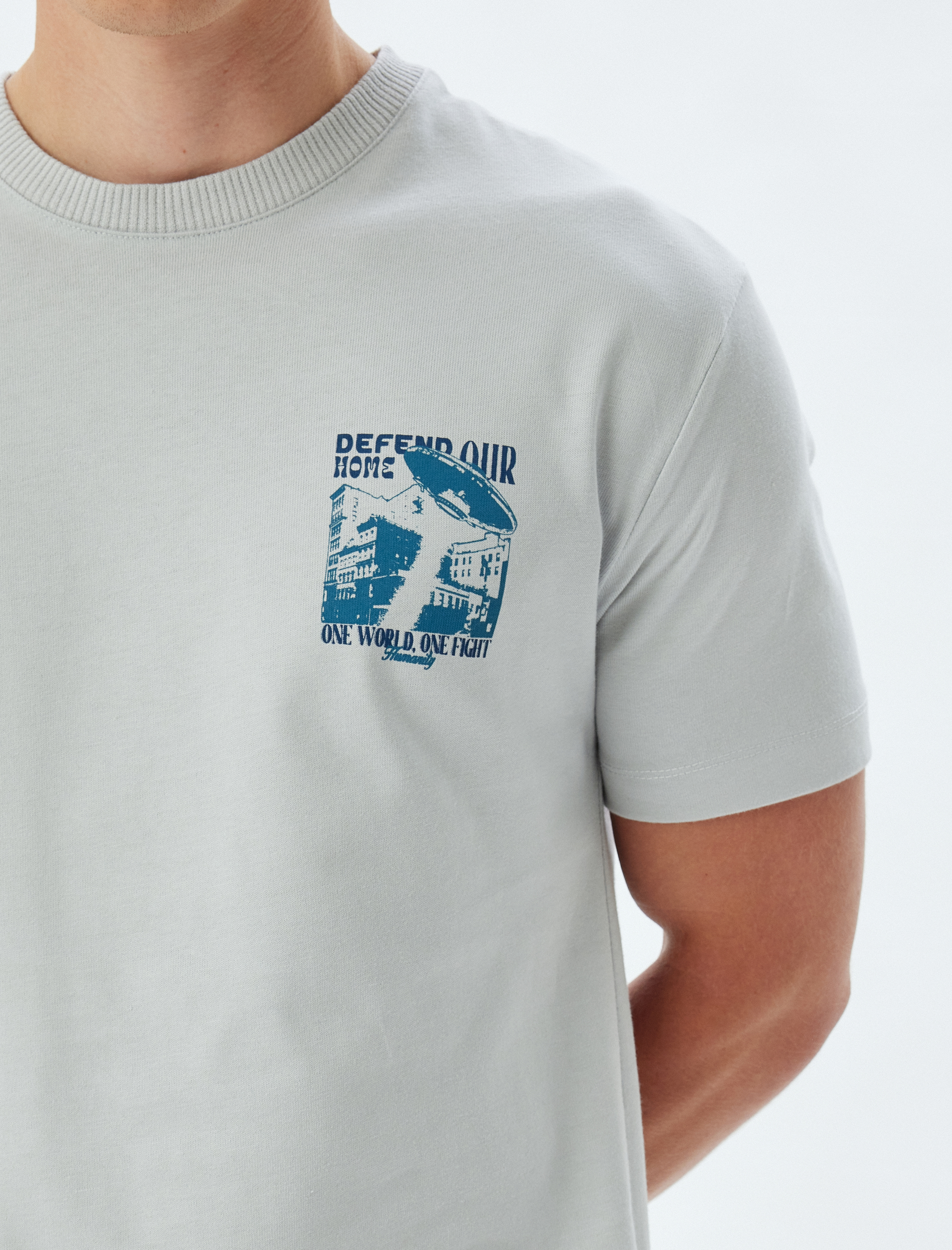   Bisiklet Yaka Kısa Kollu Regular Fit Pamuklu Arkası Baskılı Tişört