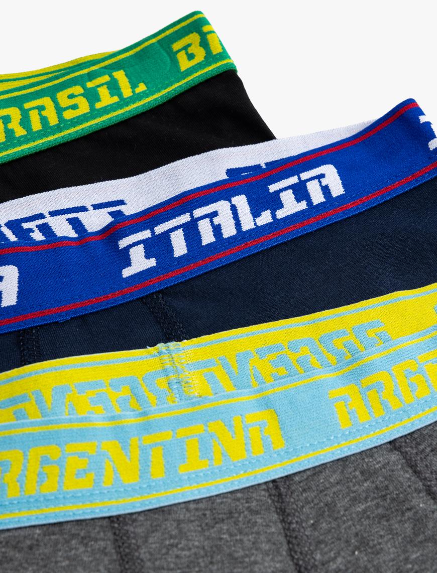   Slogan Baskılı Bel Detaylı 3'lü Pamuklu Boxer Seti