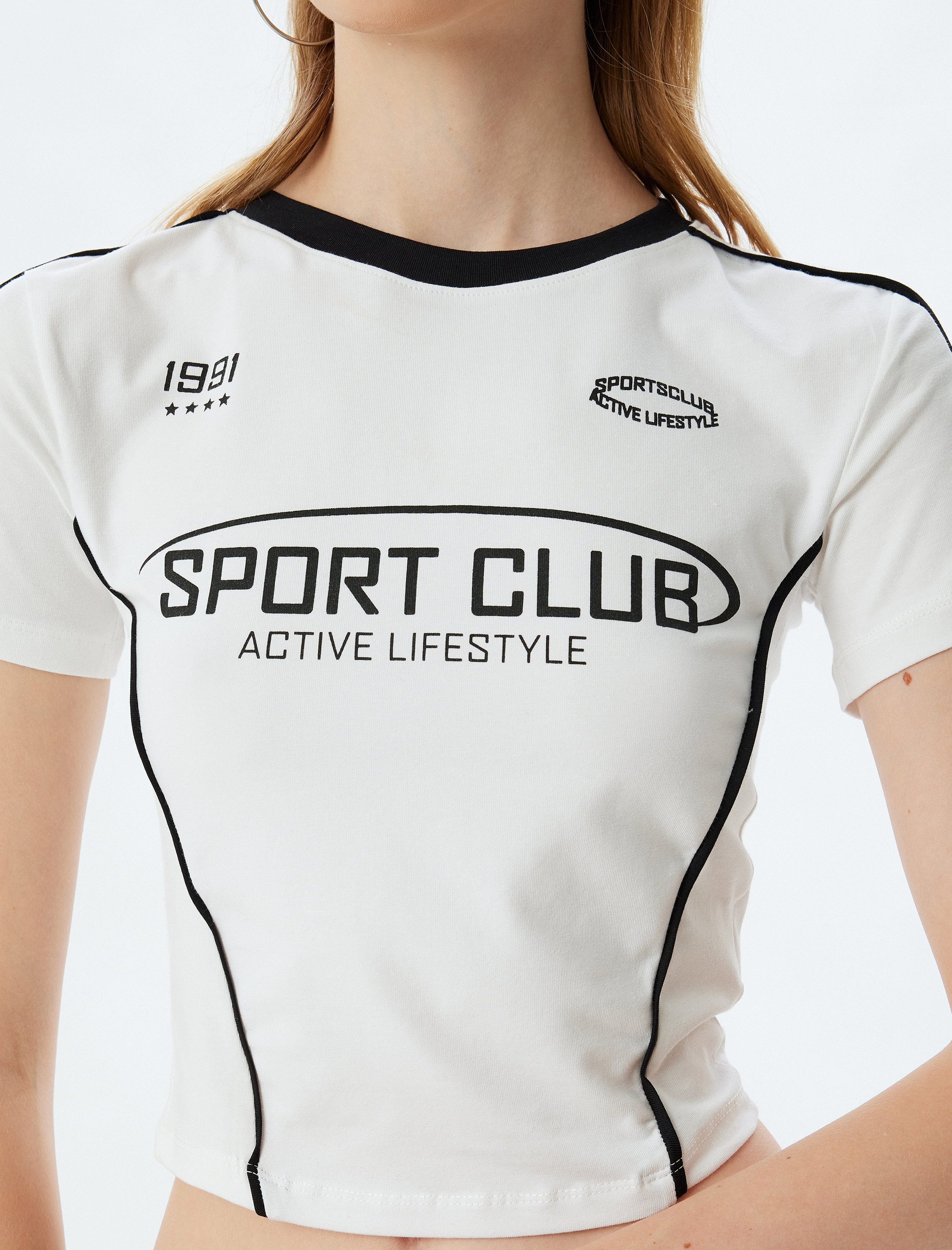   Crop Tişört Slogan Baskılı Biyeli Slim Fit