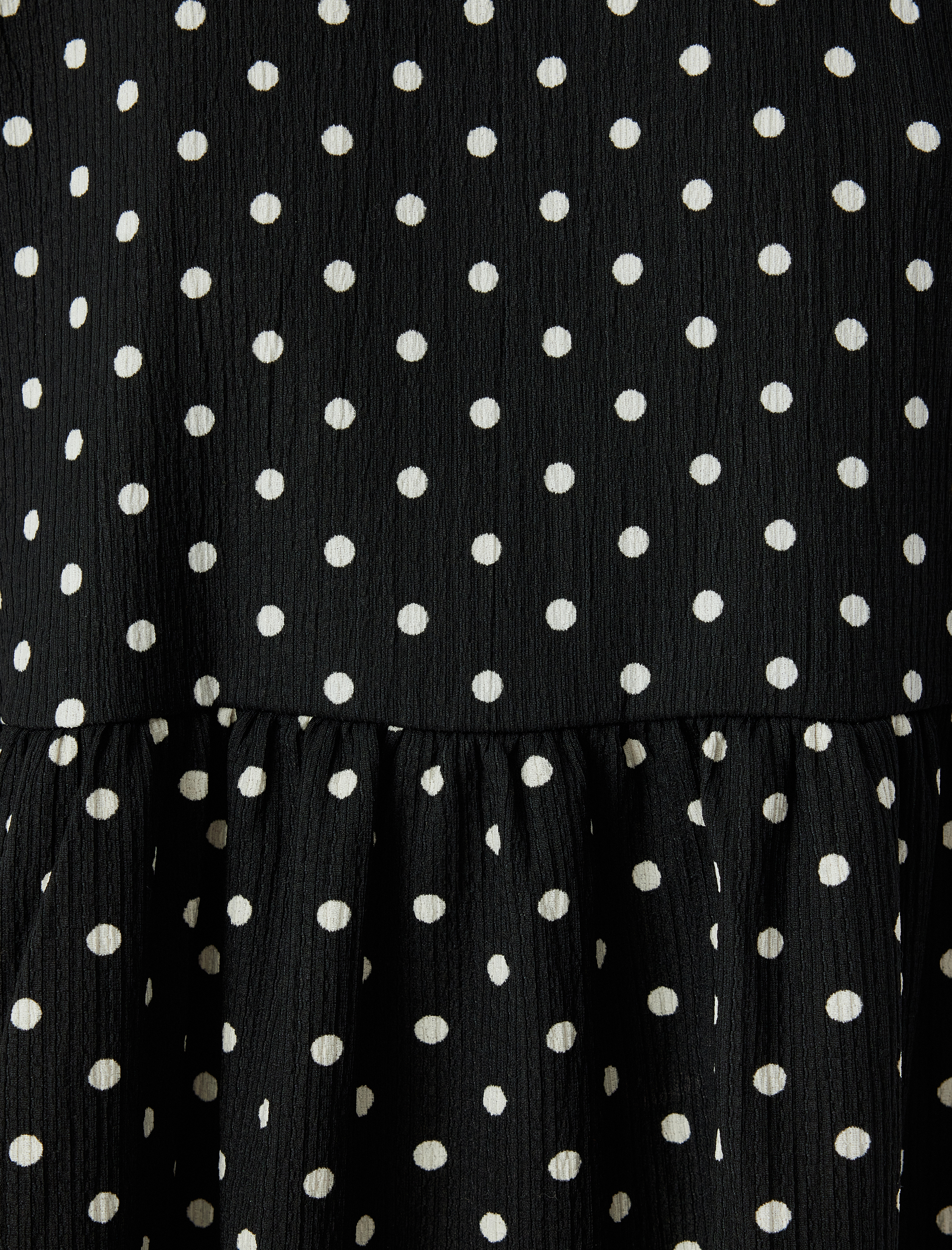   Balon Kol Mini Katlı Volanlı Puantiyeli Elbise Bürümcük