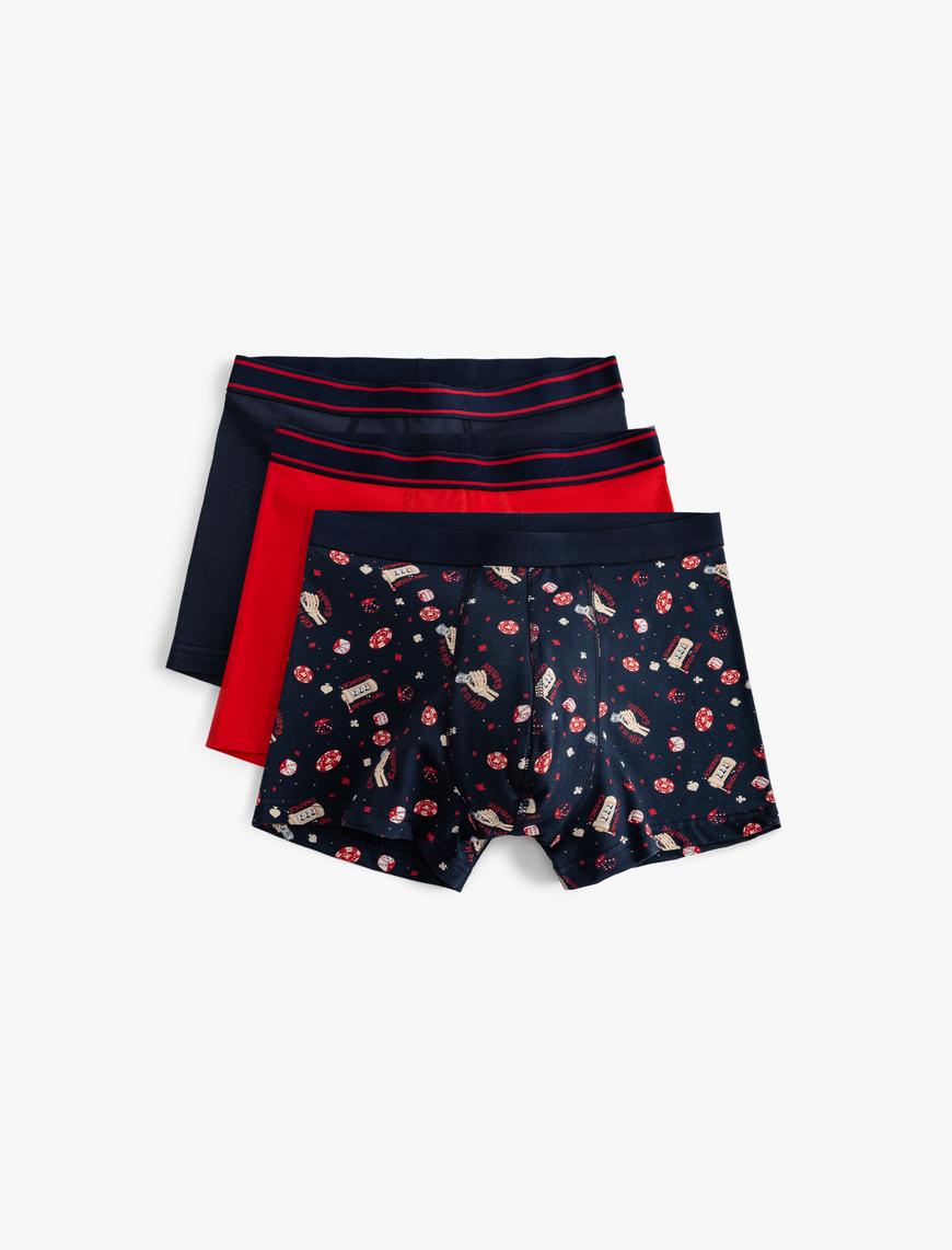   Çok Renkli Baskılı Pamuklu 3'lü Boxer Seti