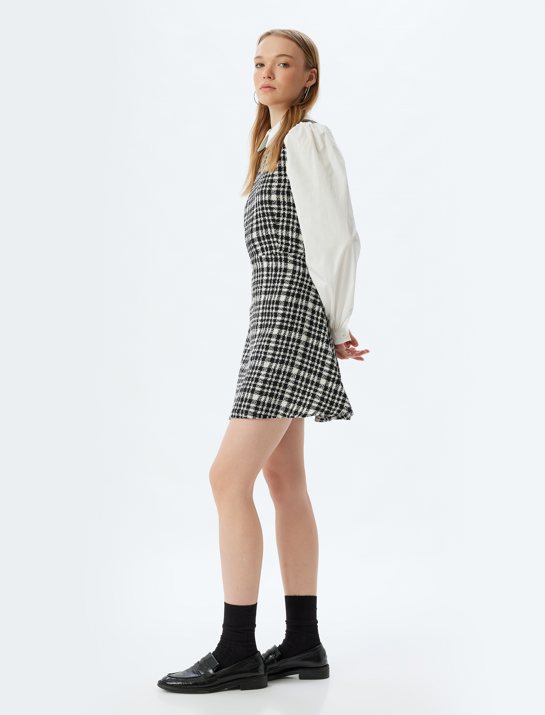   Tüvit Elbise Gömlek Yaka Mini Uzun Kollu A Kesim