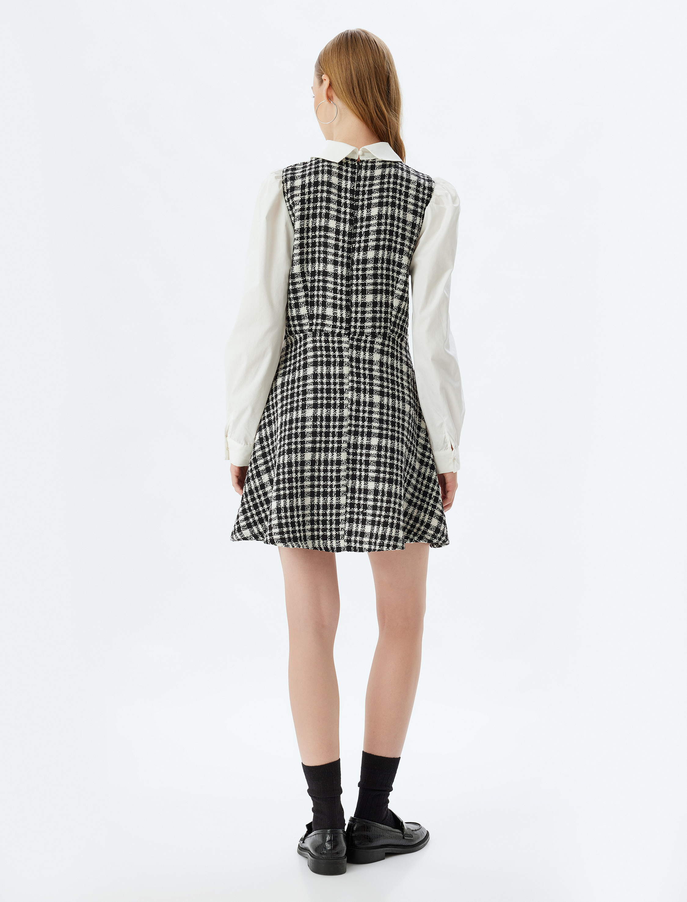   Tüvit Elbise Gömlek Yaka Mini Uzun Kollu A Kesim