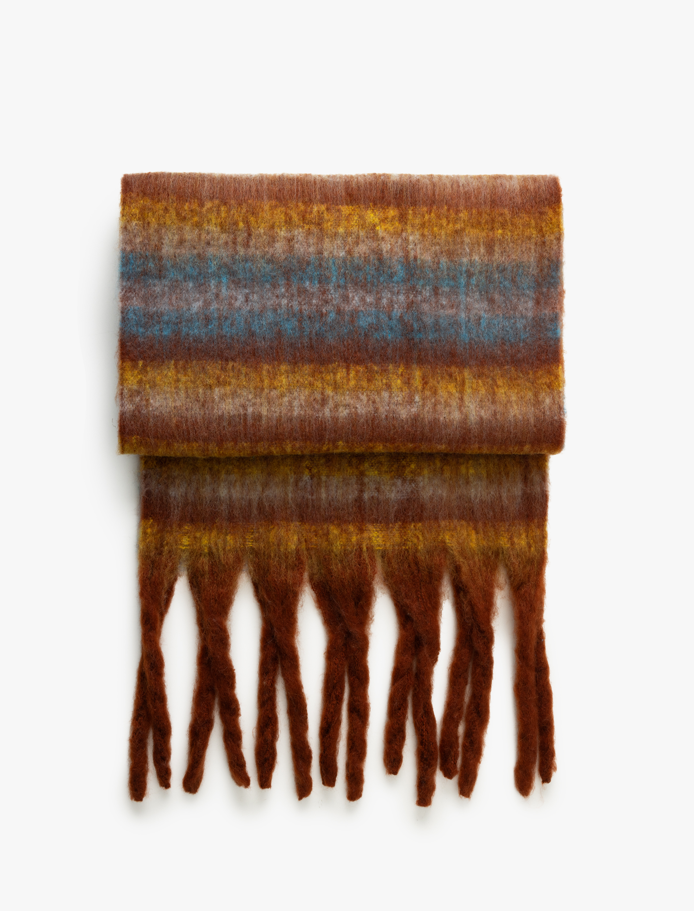  Kadın Uzun Atkı Püskül Detaylı Renk Bloklu Yumuşak Dokulu