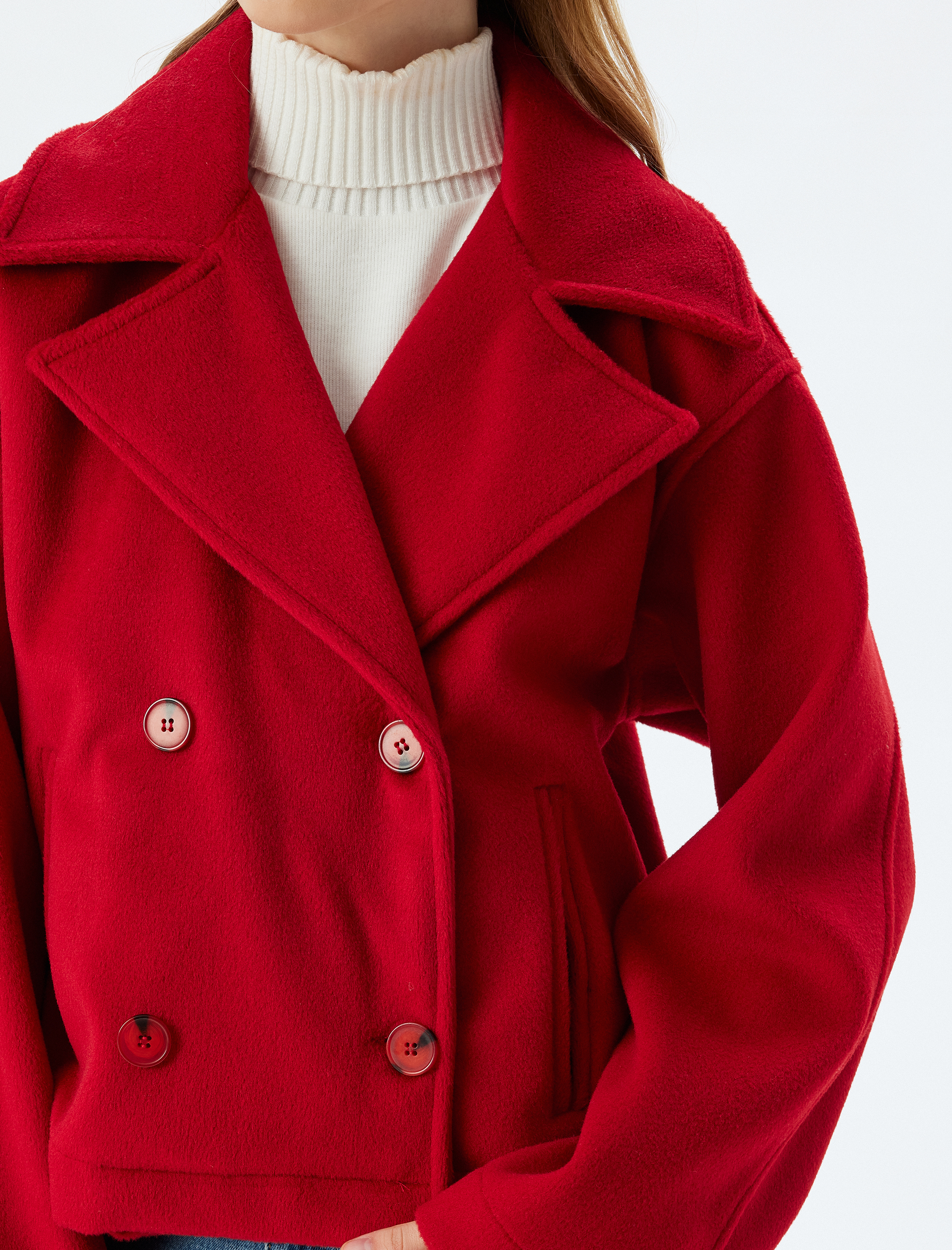 Oversize Ceket Kruvaze Yaka Düğmeli Cep Detaylı Astarlı