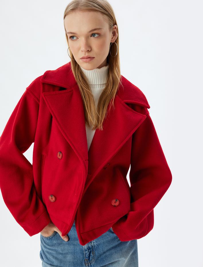  Oversize Ceket Kruvaze Yaka Düğmeli Cep Detaylı Astarlı