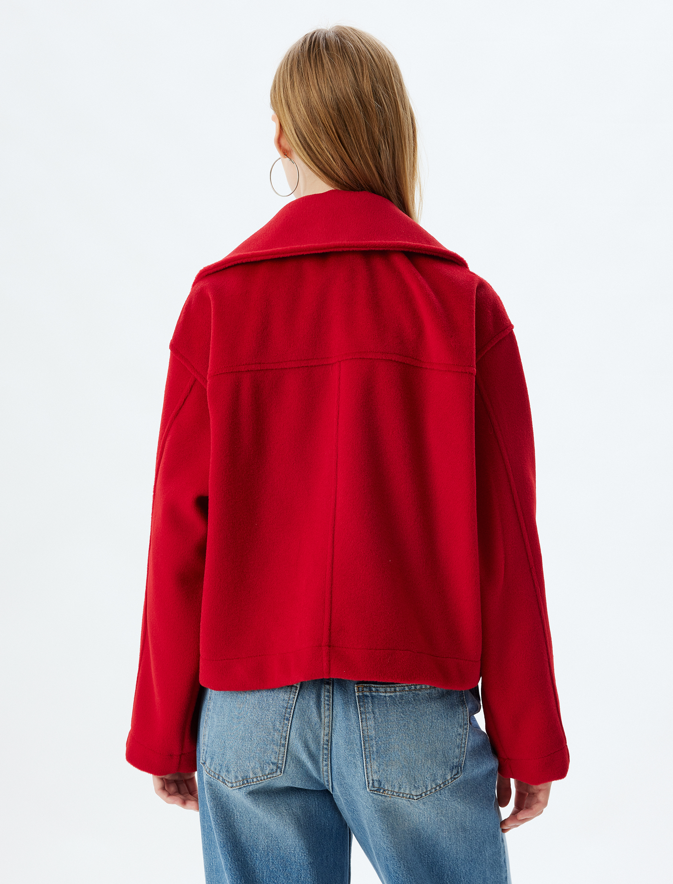 Oversize Ceket Kruvaze Yaka Düğmeli Cep Detaylı Astarlı