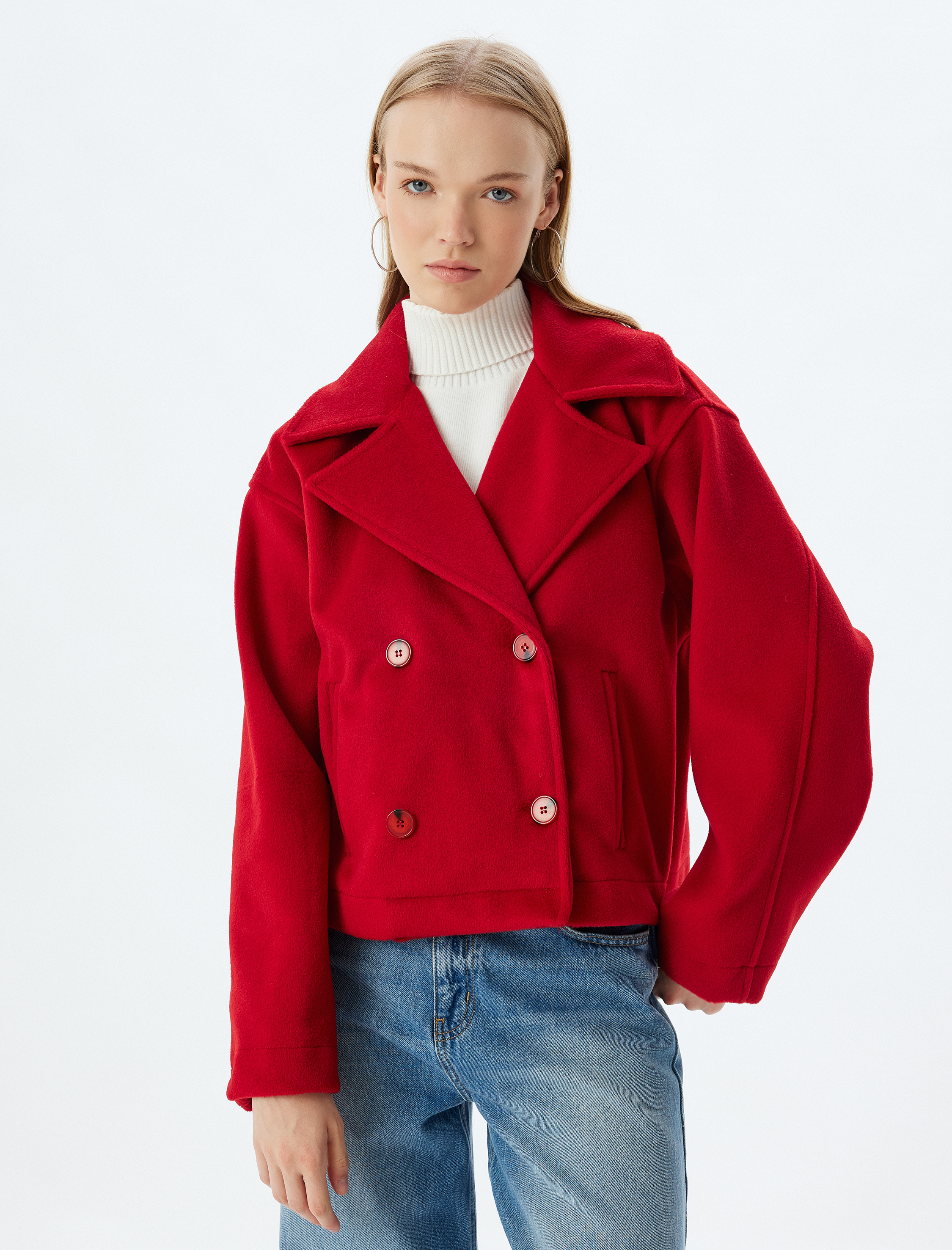 Oversize Ceket Kruvaze Yaka Düğmeli Cep Detaylı Astarlı