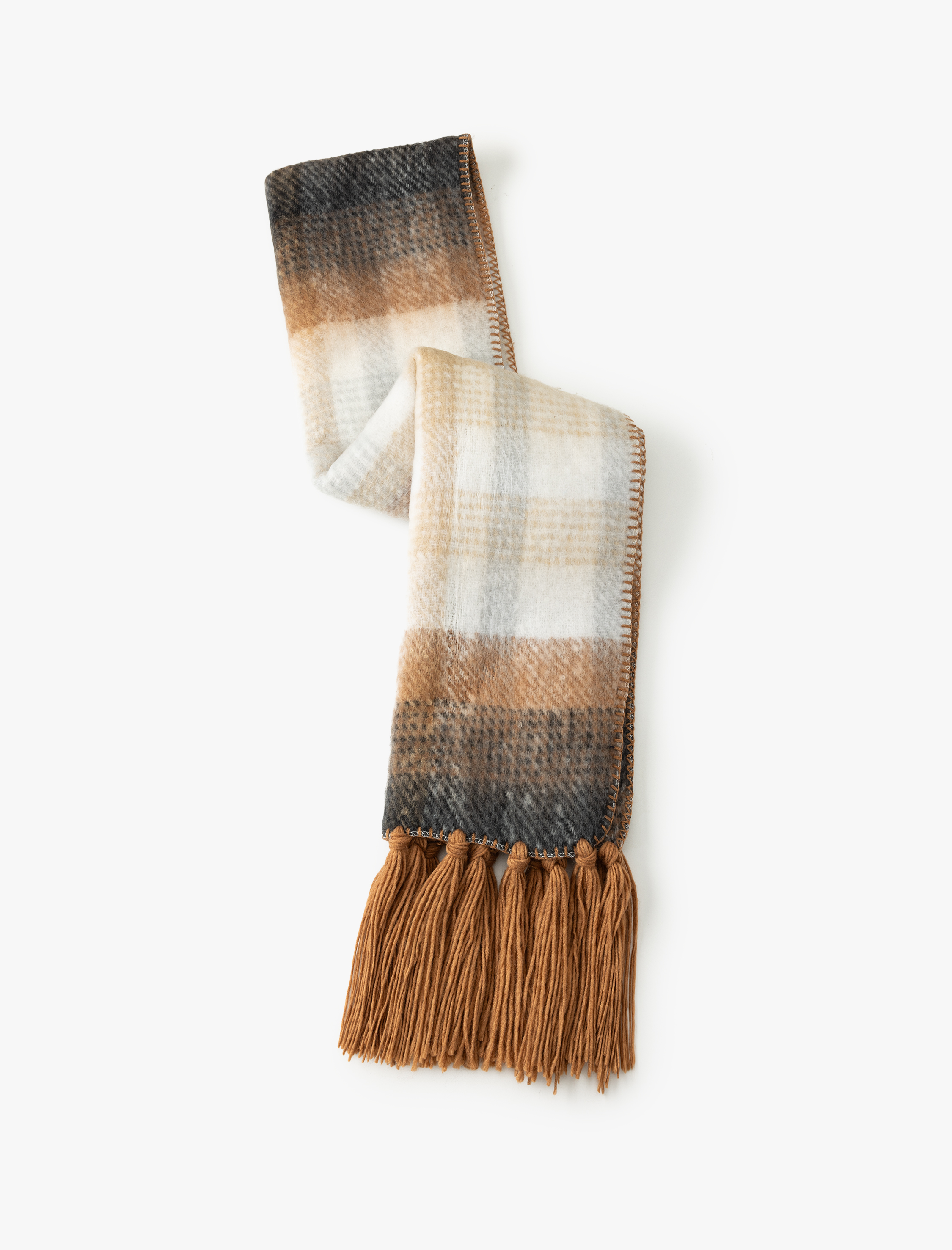  Kadın Uzun Atkı Ekoseli Püskül Detaylı Çok Renkli Yumuşak Dokulu