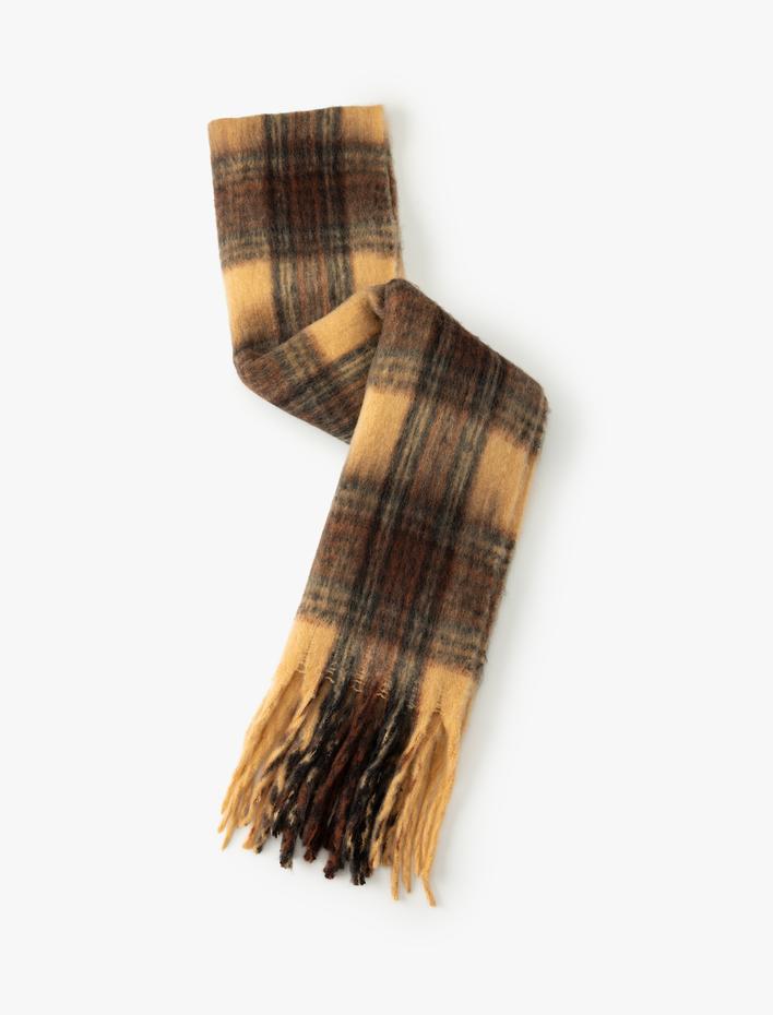 Kadın Ekoseli Püsküllü Atkı - Koton X Sima Tarkan