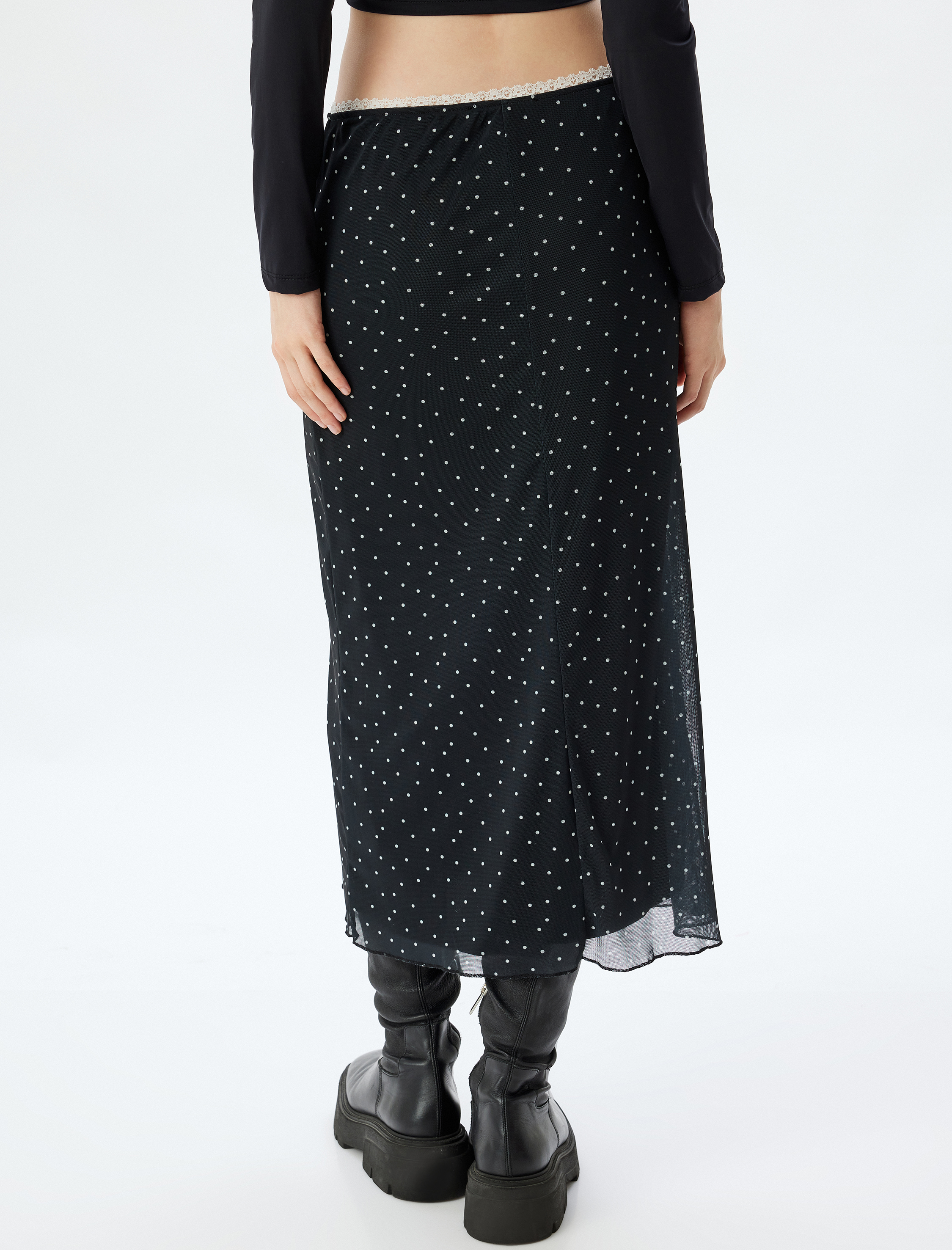   Tül Midi Etek Puantiyeli Beli Lastikli