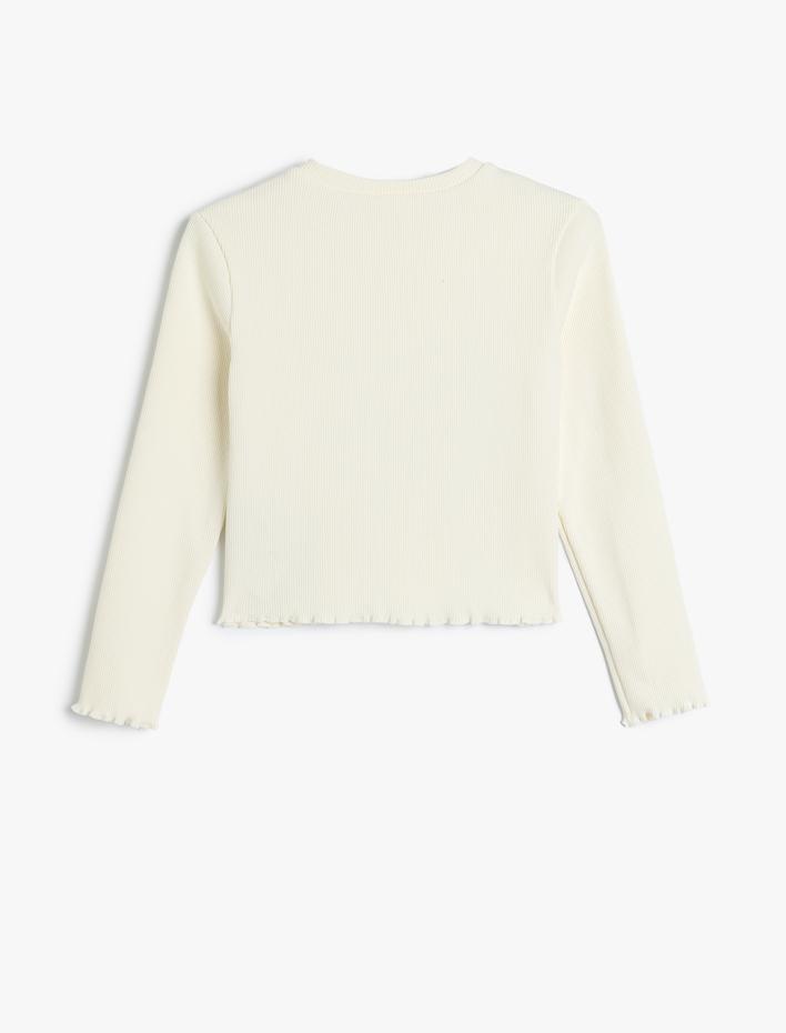 Kız Çocuk Tişört Uzun Kollu Kedi Baskılı Bisiklet Yaka Pamuklu