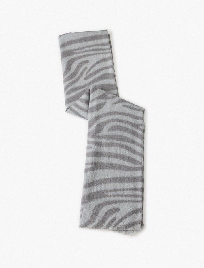 Kadın Uzun Atkı Zebra Desenli İnce Püsküllü Yumuşak Dokulu