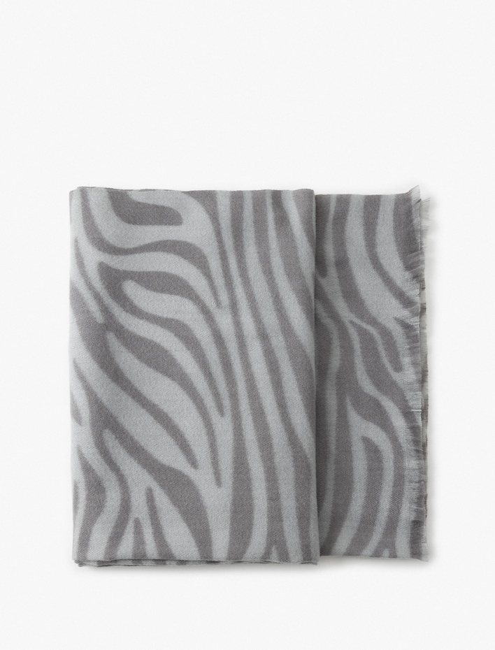 Kadın Uzun Atkı Zebra Desenli İnce Püsküllü Yumuşak Dokulu