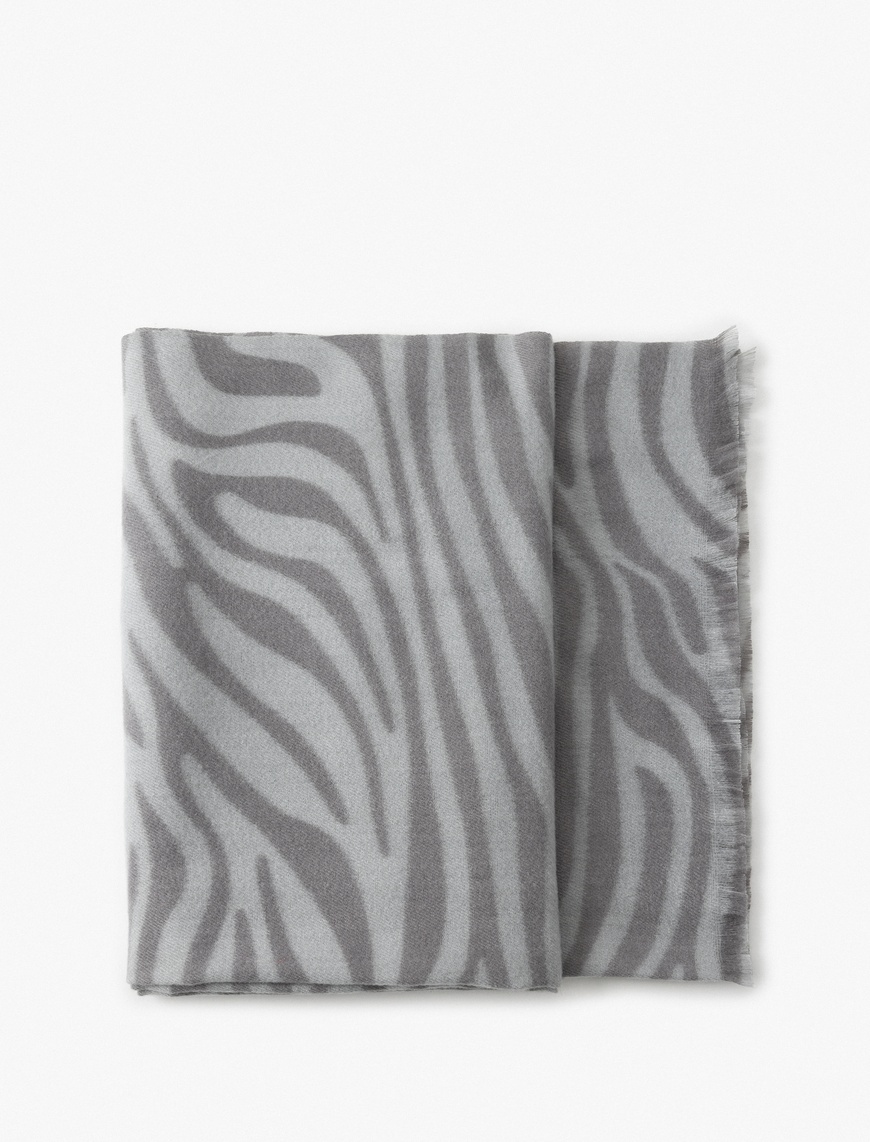  Kadın Uzun Atkı Zebra Desenli İnce Püsküllü Yumuşak Dokulu