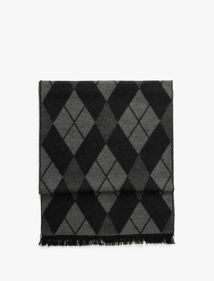 Erkek Baklava Desenli Atkı Uzun Püsküllü