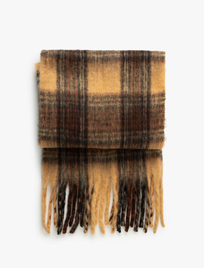 Kadın Ekoseli Püsküllü Atkı - Koton X Sima Tarkan