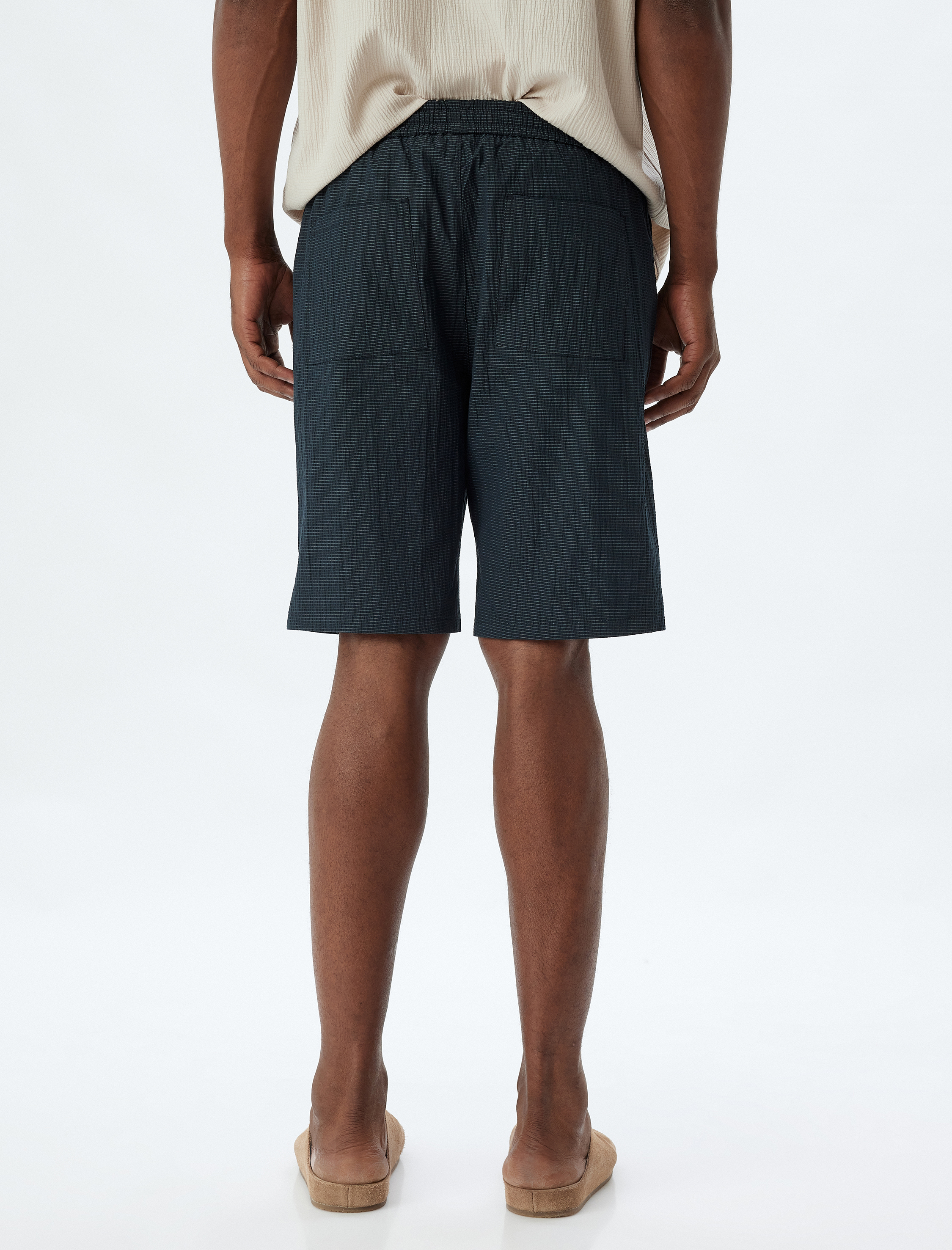   Bermuda Şort Cep Detaylı Dokulu Pamuklu