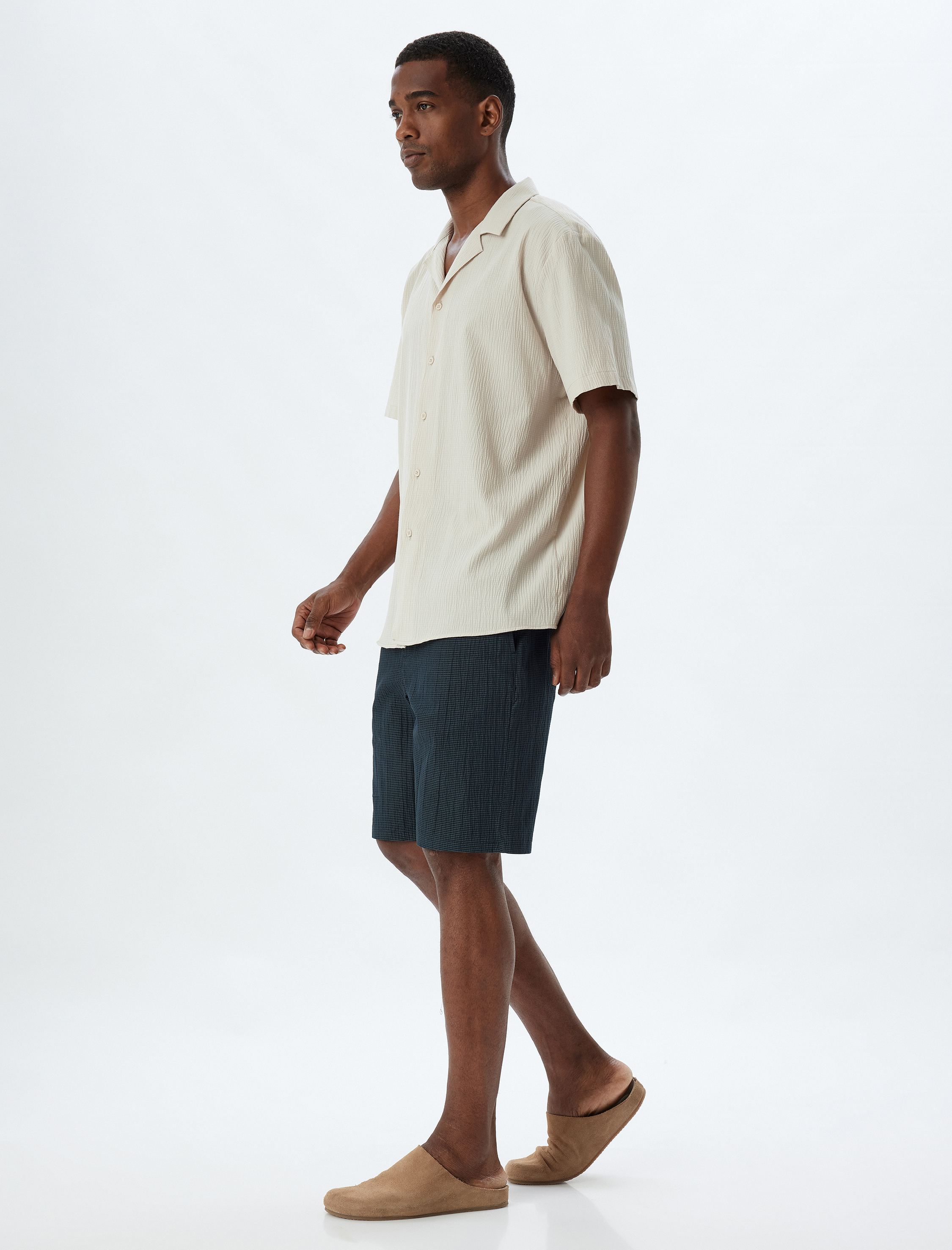   Bermuda Şort Cep Detaylı Dokulu Pamuklu