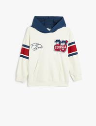 Kapşonlu Sweatshirt Uzun Kollu Kolej Baskılı Pamuklu Şardonlu