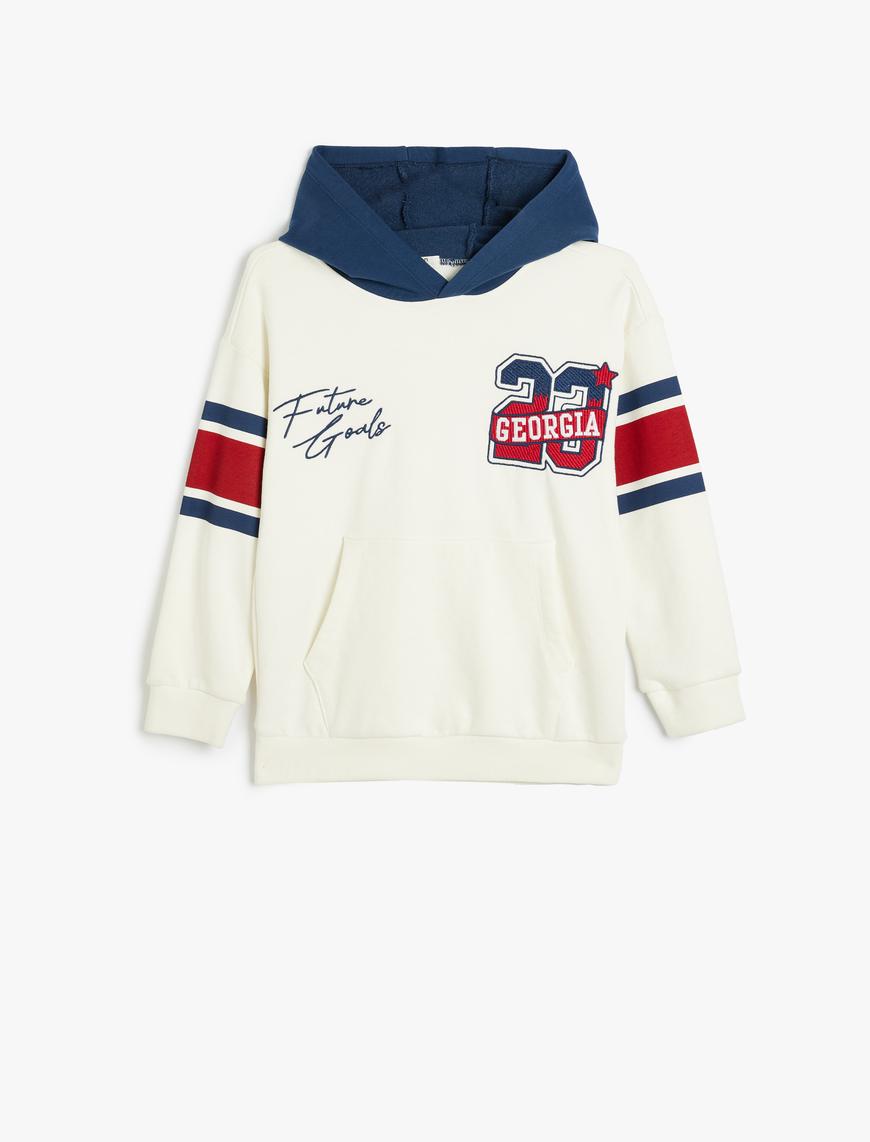  Erkek Çocuk Kapşonlu Sweatshirt Uzun Kollu Kolej Baskılı Pamuklu Şardonlu