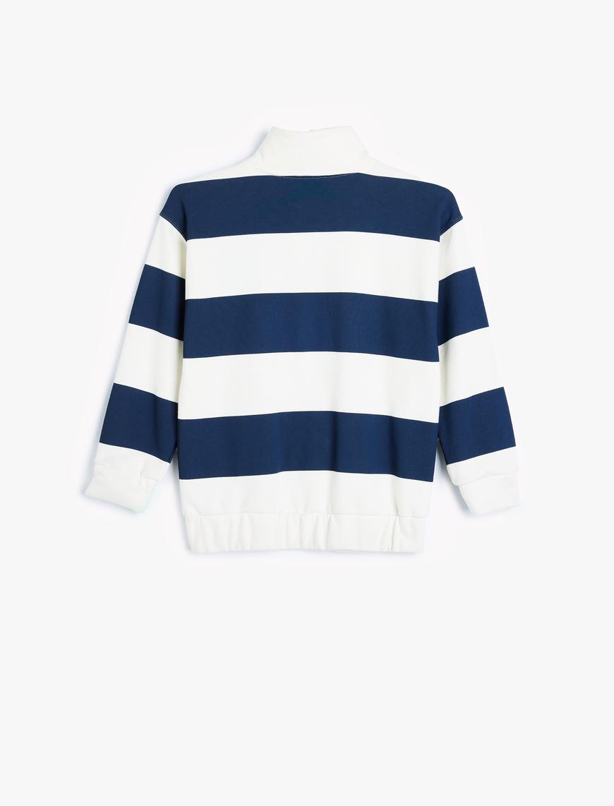  Erkek Çocuk Sweatshirt Dik Yaka Yarım Fermuarlı Kolej İşlemeli Şardonlu