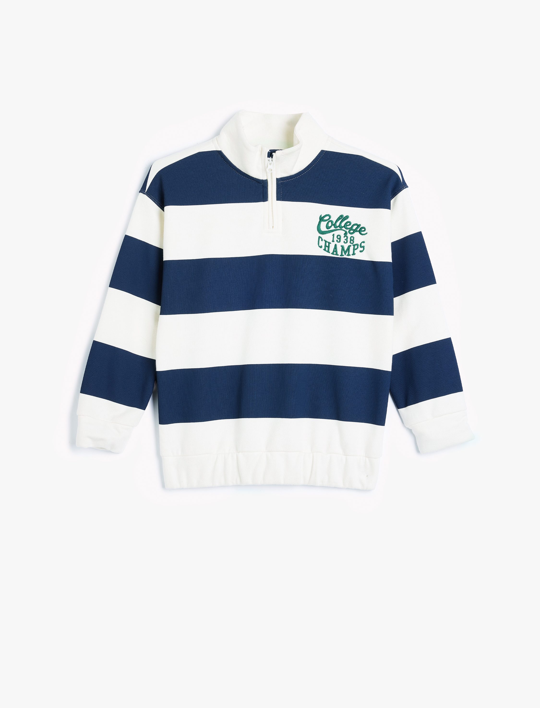  Erkek Çocuk Sweatshirt Dik Yaka Yarım Fermuarlı Kolej İşlemeli Şardonlu