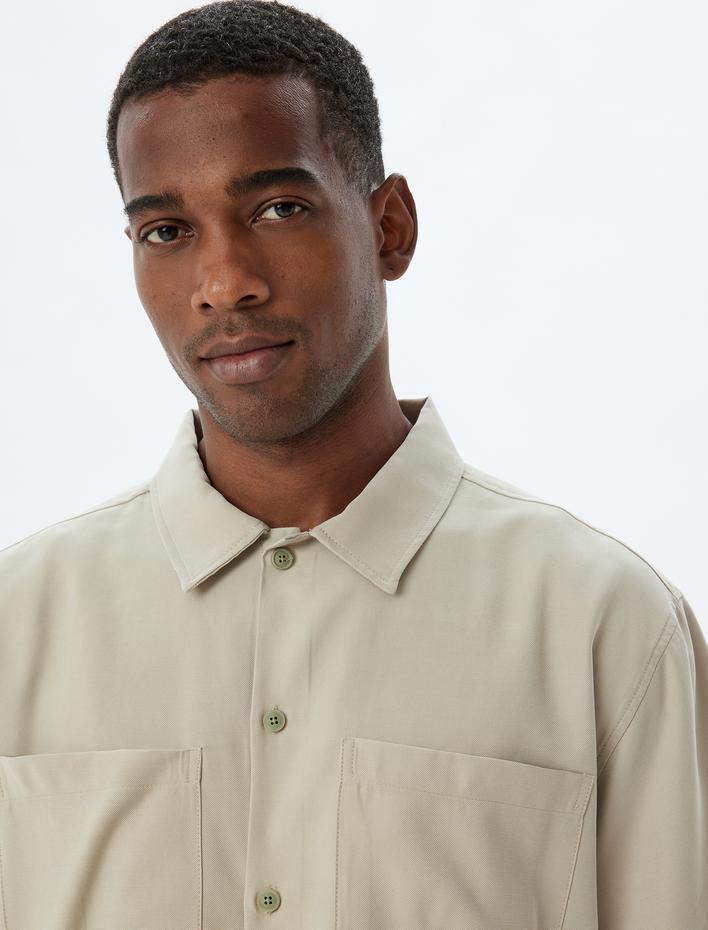  Basic Gömlek Viskon Kısa Kollu Cep Detaylı Regular Fit