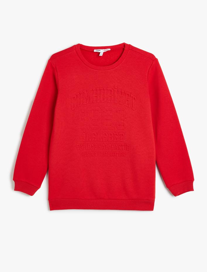 Erkek Çocuk Sweatshirt Cumhuriyet Kabartma Baskılı Kısa Kollu Bisiklet Yaka Şardonlu