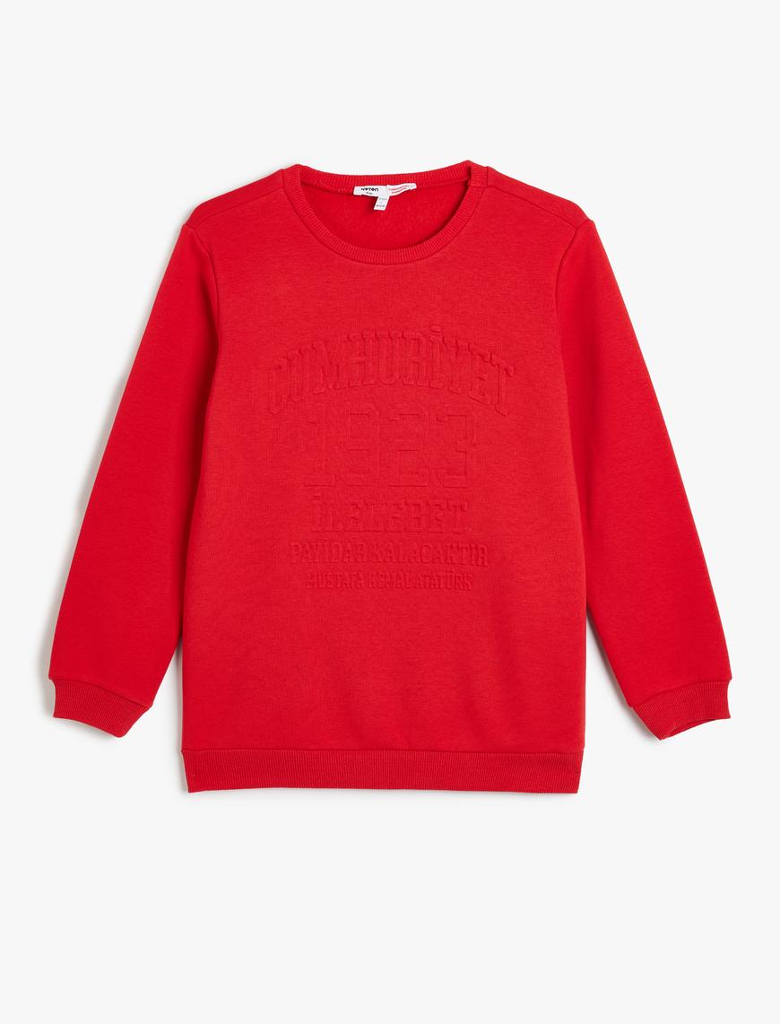  Erkek Çocuk Sweatshirt Cumhuriyet Kabartma Baskılı Kısa Kollu Bisiklet Yaka Şardonlu