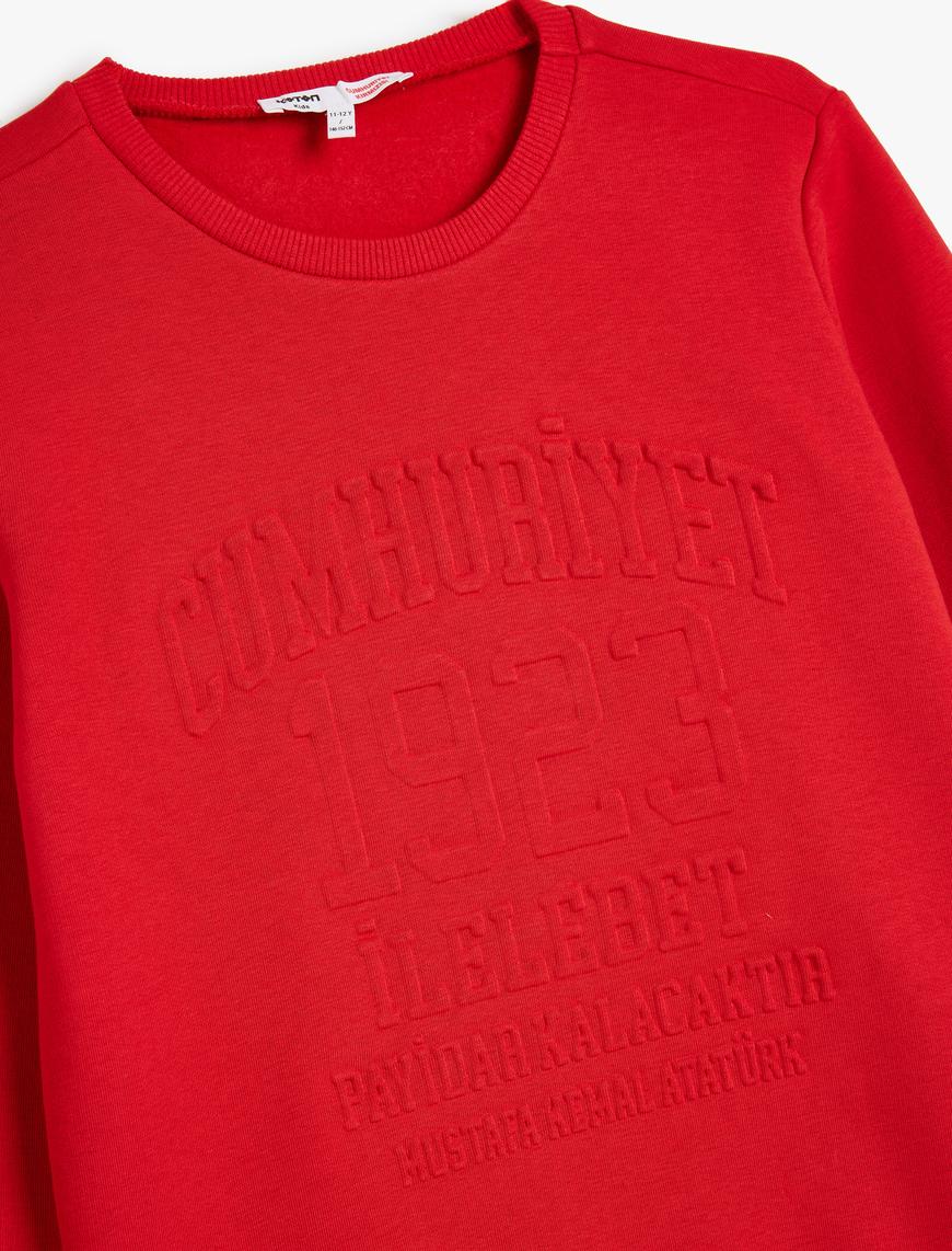  Erkek Çocuk Sweatshirt Cumhuriyet Kabartma Baskılı Kısa Kollu Bisiklet Yaka Şardonlu