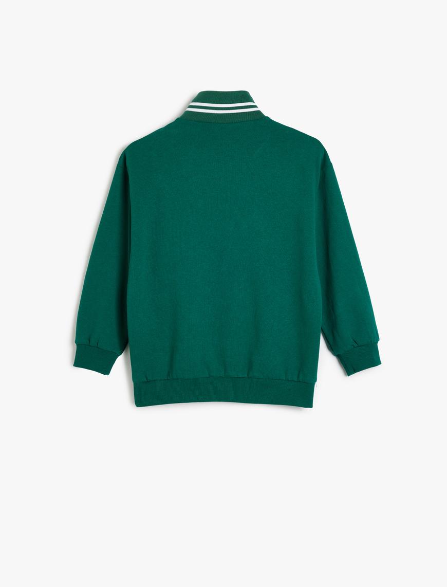  Erkek Çocuk Pamuklu Dik Yaka Yarım Fermuarlı Kolej Baskılı Şardonlu Sweatshirt
