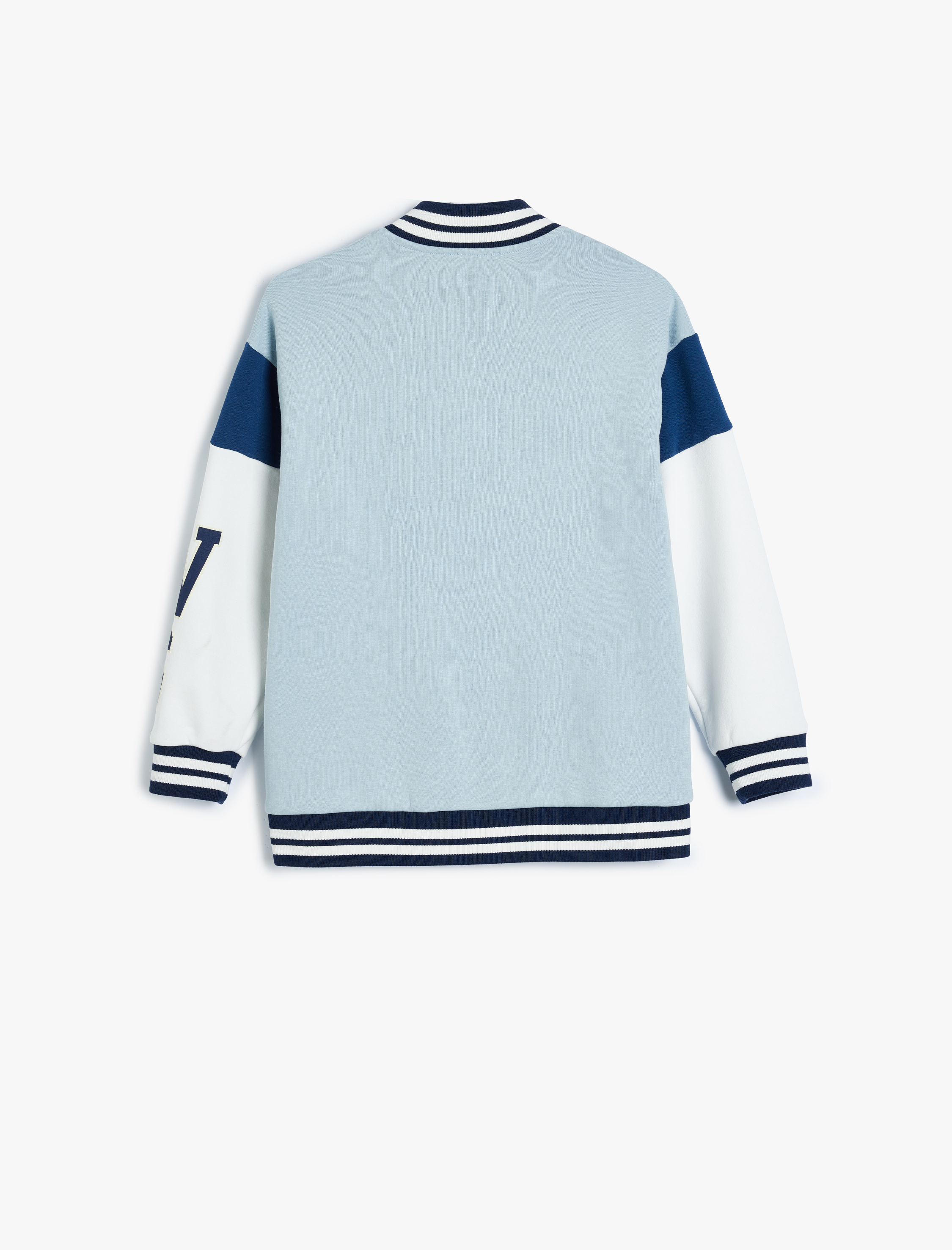  Erkek Çocuk Oversize Kolej Ceket Aplike Detaylı Cepli Yuvarlak Yaka Pamuklu Şardonlu