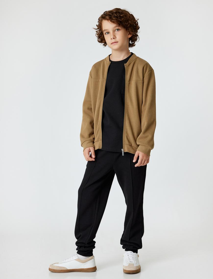  Erkek Çocuk Basic Jogger Eşofman Altı Beli Bağlamalı Şardonlu