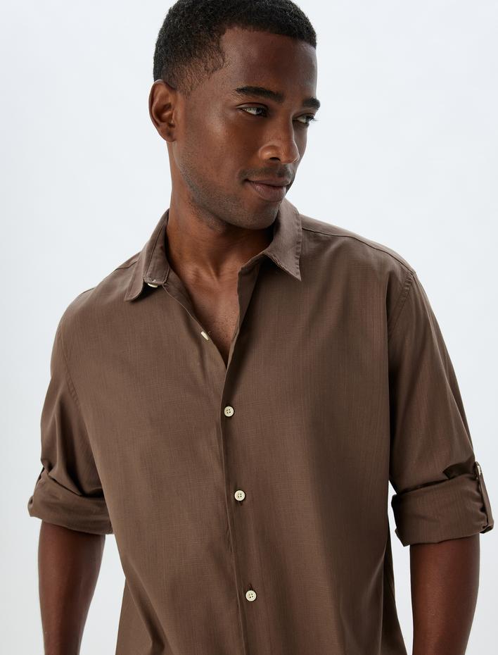  Klasik Gömlek Uzun Kollu Düğmeli Kol Detaylı Pamuklu Regular Fit